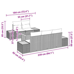 Σετ Καναπέ Κήπου με μαξιλάρι 6 pcs Μαύρο Πολυ ράταν - Pakobazaar