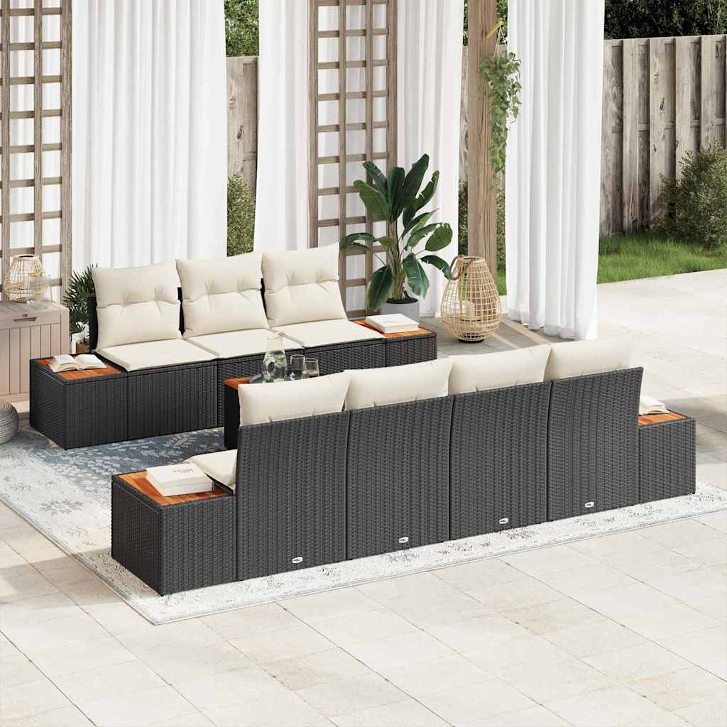 Σετ Καναπέ Κήπου με μαξιλάρι 8 pcs Μαύρο Πολυ ράταν - Pakobazaar