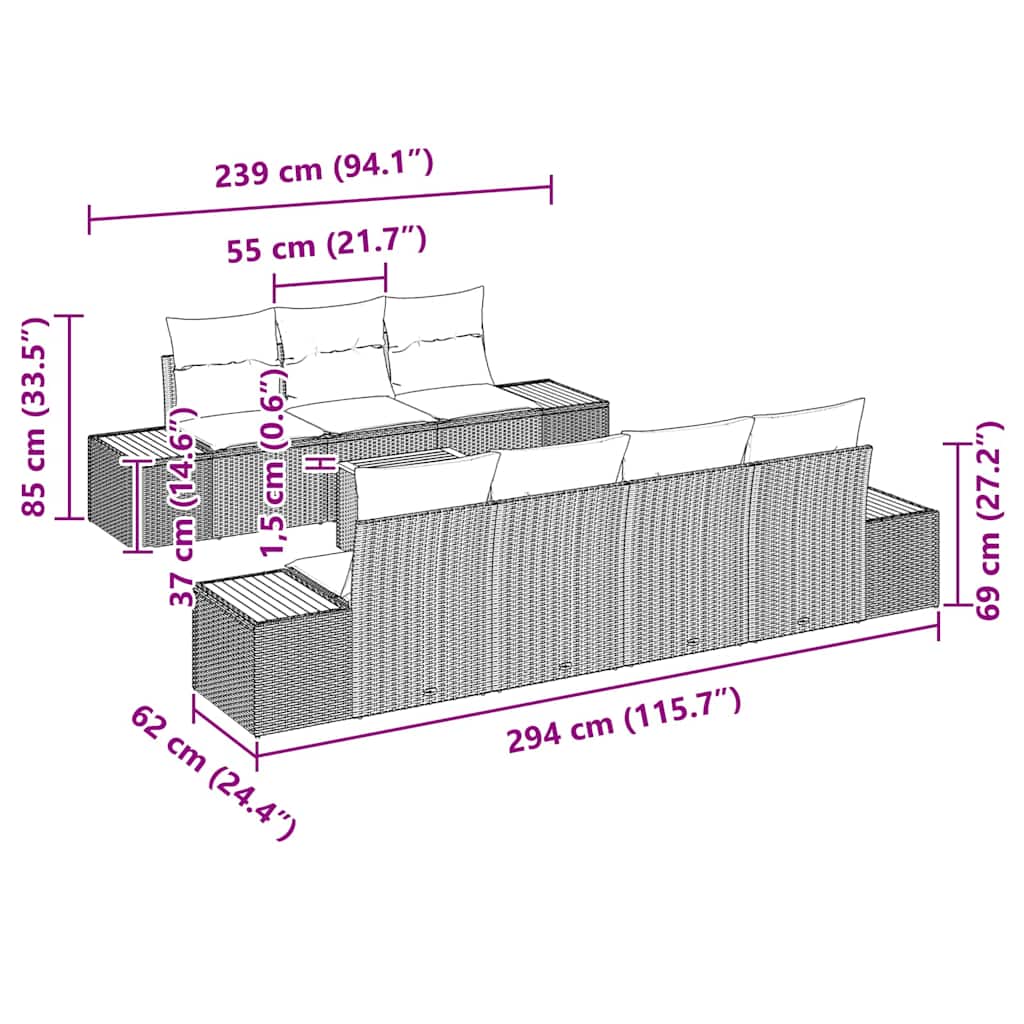 Σετ Καναπέ Κήπου με μαξιλάρι 8 pcs Μαύρο Πολυ ράταν - Pakobazaar