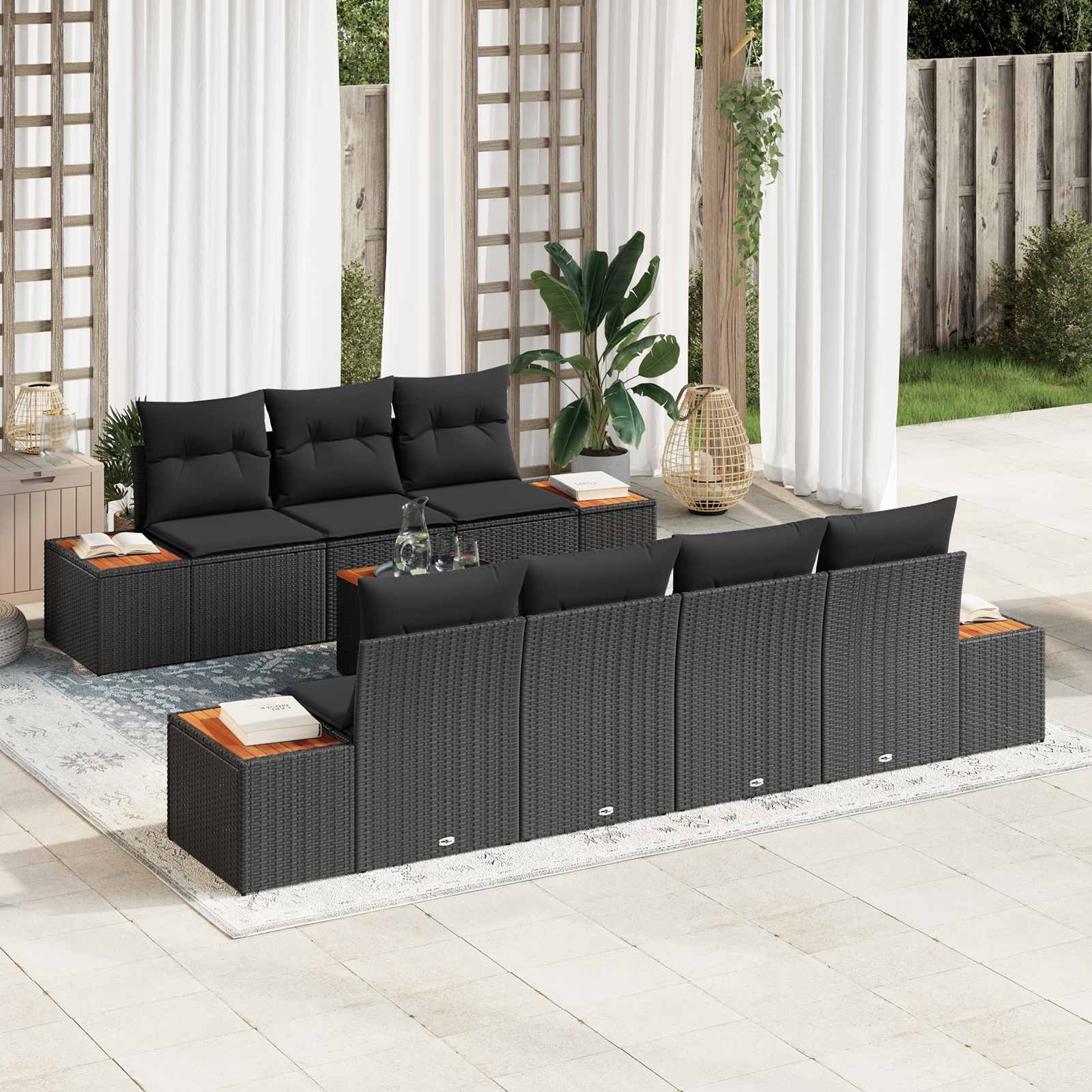 Σετ Καναπέ Κήπου με μαξιλάρι 8 pcs Μαύρο Πολυ ράταν - Pakobazaar