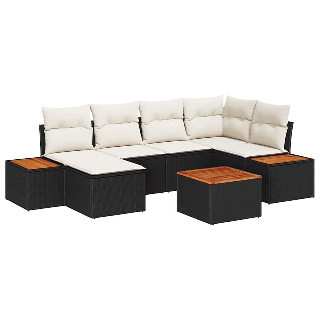 Σετ Καναπέ Κήπου με μαξιλάρι 7 pcs Μαύρο και Κρέμα Πολυρατάν - Pakobazaar