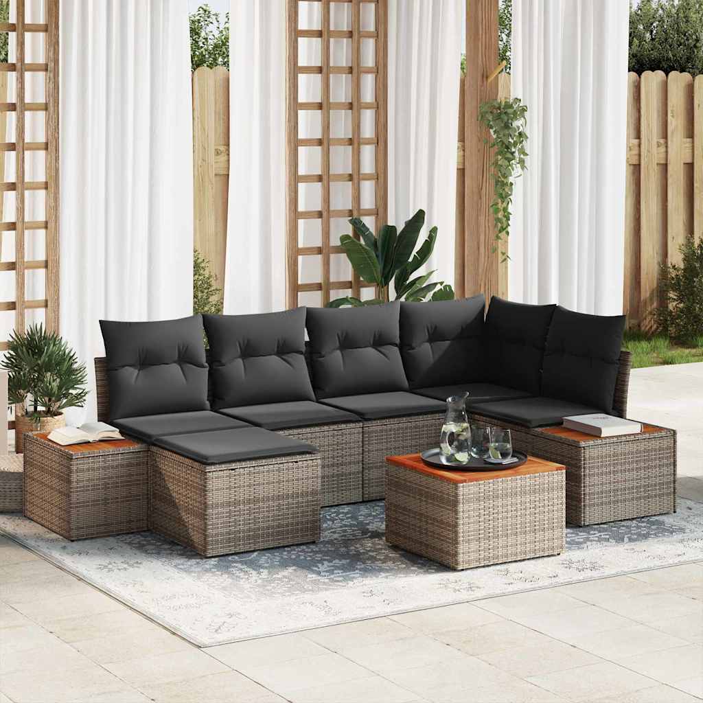 Σετ Καναπέ Κήπου με μαξιλάρι με αποθήκευση 7 pcs Γκρι Πολυρατάν