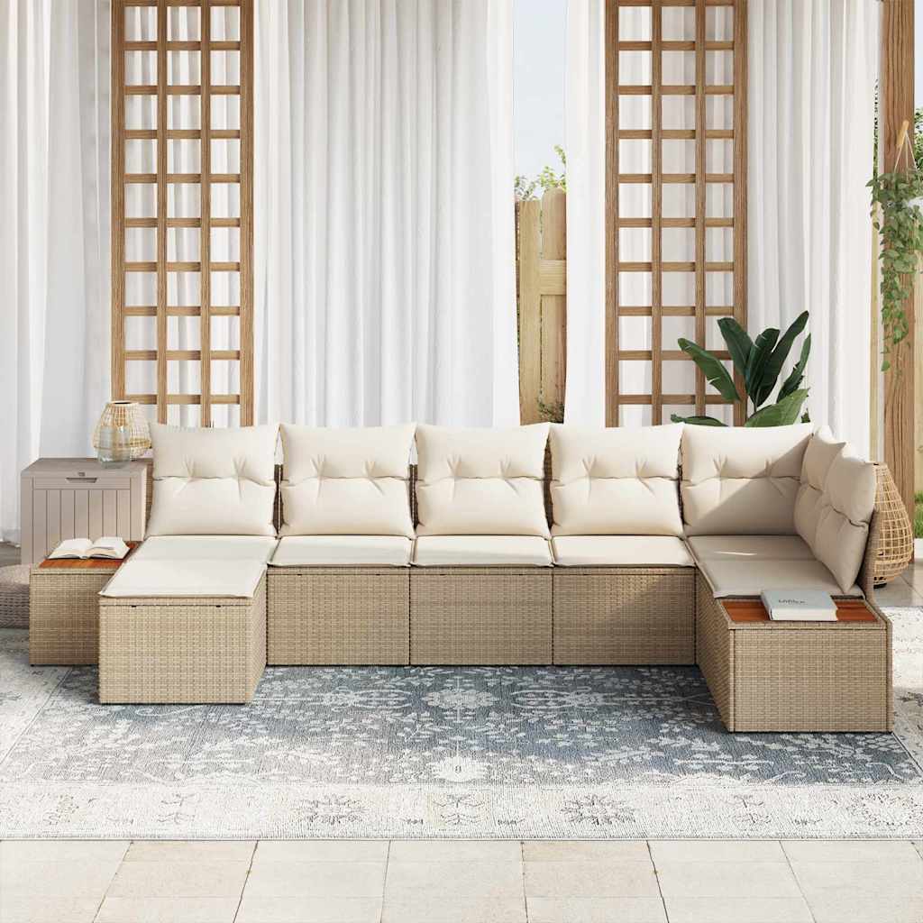 Σετ Καναπέ Κήπου με μαξιλάρι 8 pcs Μπεζ και Κρέμα Πολυρατάν