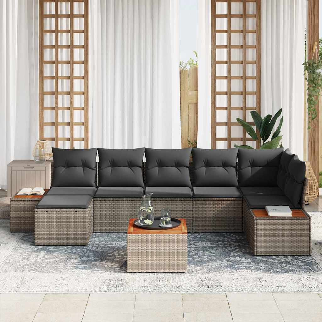 Σετ Καναπέ Κήπου με μαξιλάρι με αποθήκευση 8 pcs Γκρι Πολυρατάν