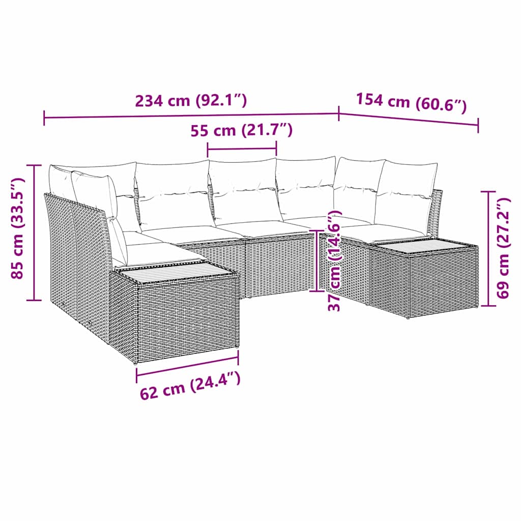 Σετ Καναπέ Κήπου με μαξιλάρι με αποθήκευση 6 pcs Γκρι Πολυρατάν