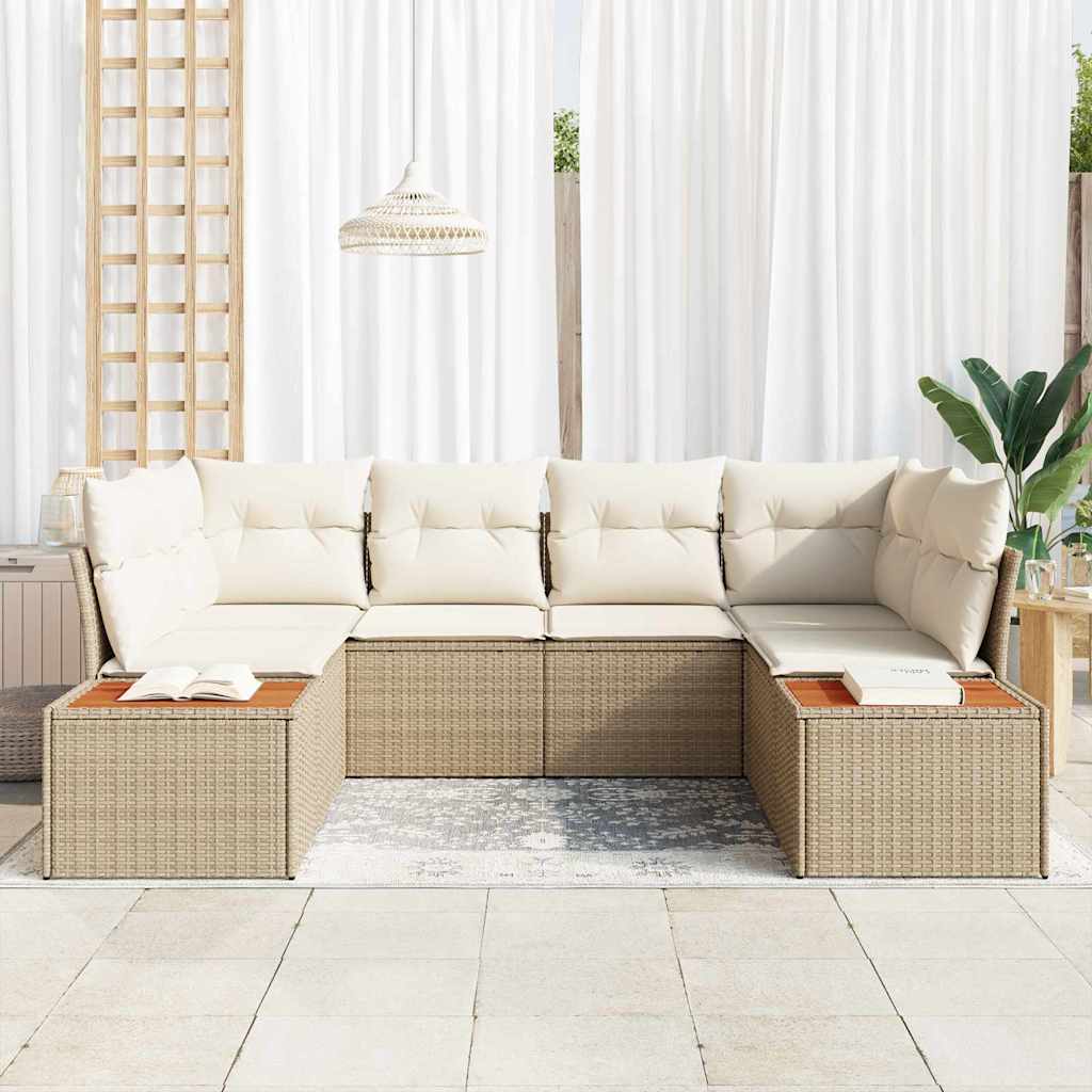 Σετ Καναπέ Κήπου με μαξιλάρι 6 pcs Μπεζ και Κρέμα Πολυρατάν