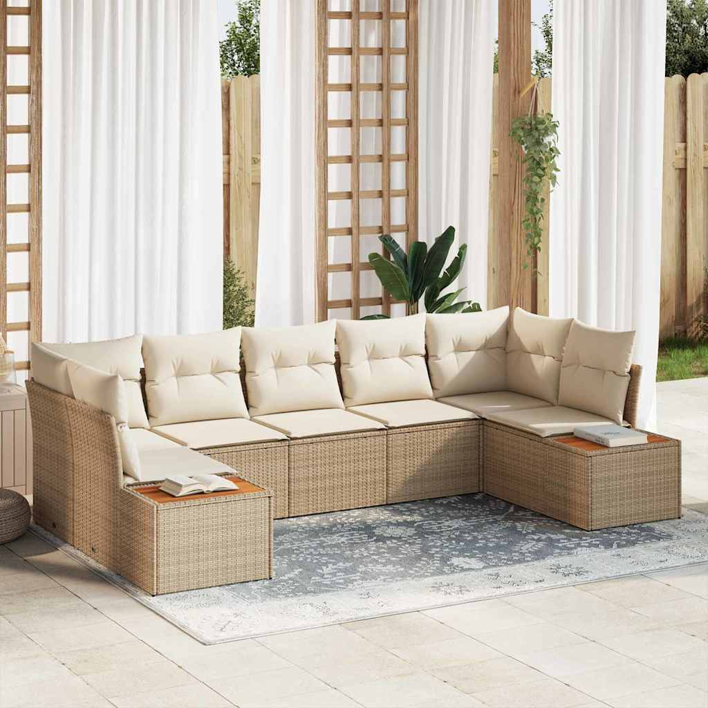 Σετ Καναπέ Κήπου με μαξιλάρι 7 pcs Μπεζ και Κρέμα Πολυρατάν