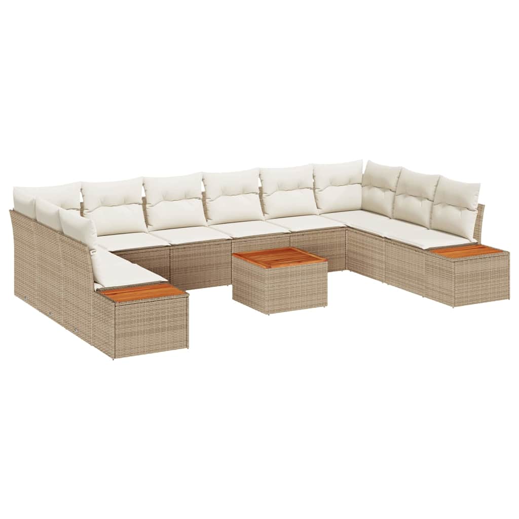 Σετ Καναπέ Κήπου με μαξιλάρι 10 pcs Μπεζ και Κρέμα Πολυρατάν