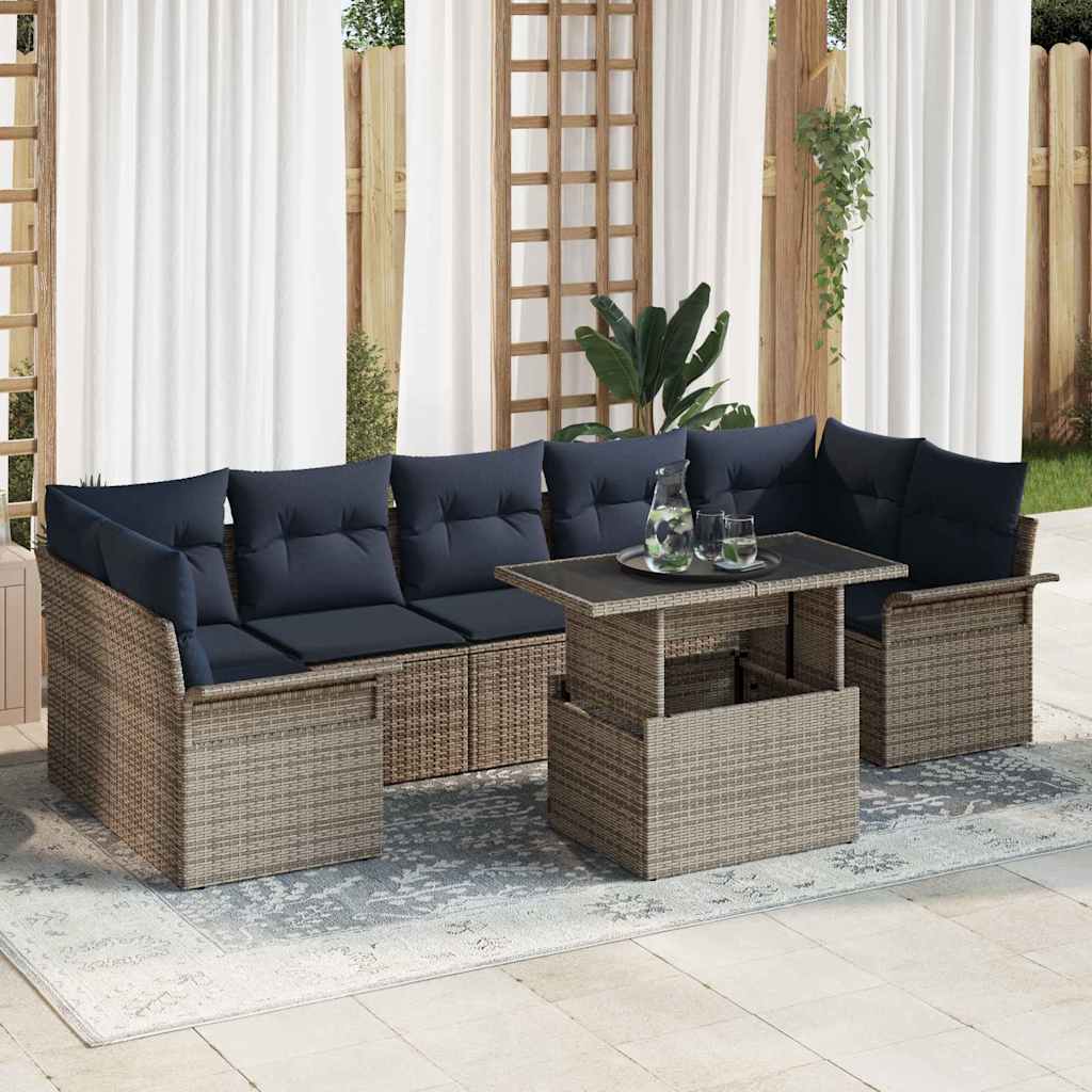 Σετ Καναπέ Κήπου με μαξιλάρι 8 pcs Γκρι Πολυ Ρατάν - Pakobazaar