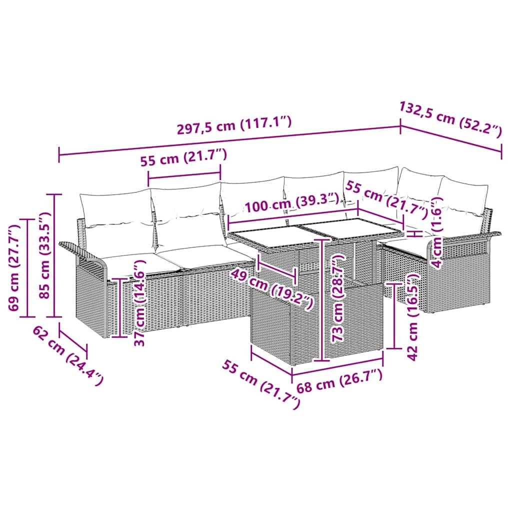 Σετ Καναπέ Κήπου με μαξιλάρι 7 pcs Μαύρο Πολυ ράταν - Pakobazaar