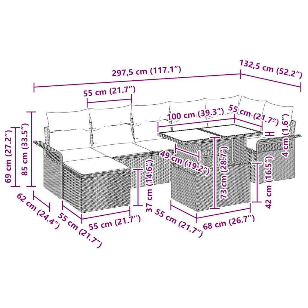 Σετ Καναπέ Κήπου με μαξιλάρι 8 pcs Ανοιχτό γκρι Πολυ ράταν