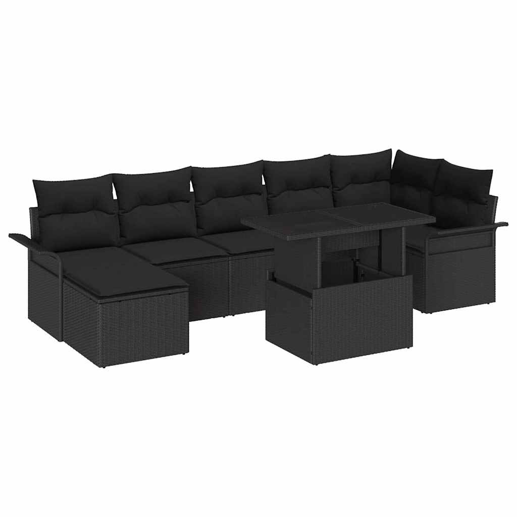 Σετ Καναπέ Κήπου με μαξιλάρι 8 pcs Μαύρο Πολυ ράταν - Pakobazaar
