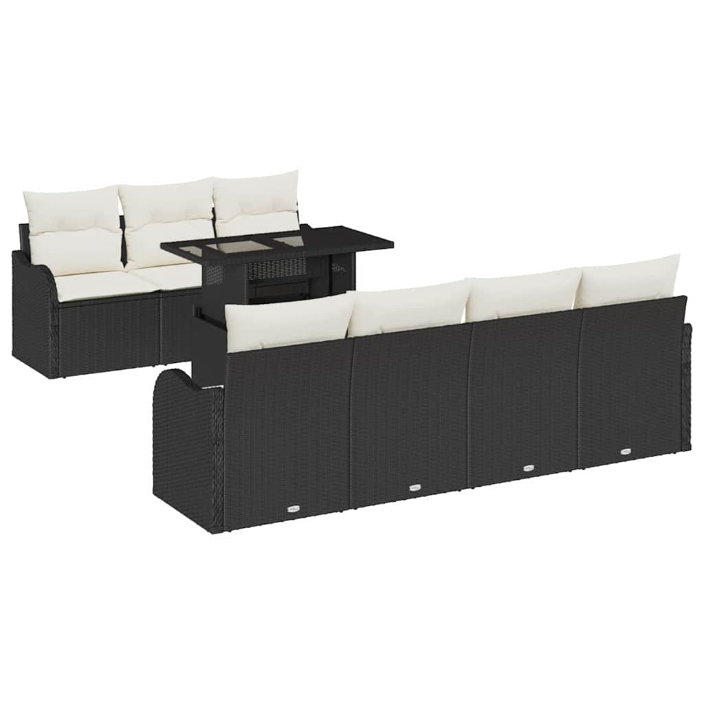 Σετ Καναπέ Κήπου με μαξιλάρι με μαξιλάρι 8 pcs Μαύρο Πολυ Ρατάν - Pakobazaar