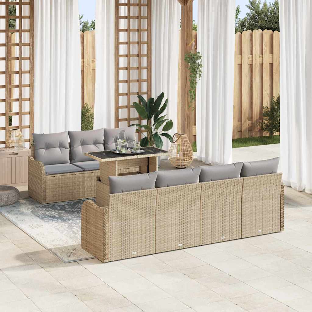 Σετ Καναπέ Κήπου με μαξιλάρι με μαξιλάρι 8 pcs Μπεζ Πολυ Ρατάν