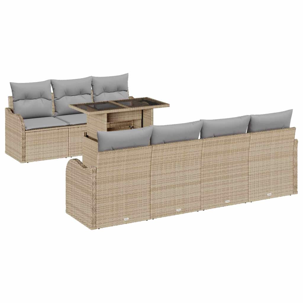 Σετ Καναπέ Κήπου με μαξιλάρι με μαξιλάρι 8 pcs Μπεζ Πολυ Ρατάν
