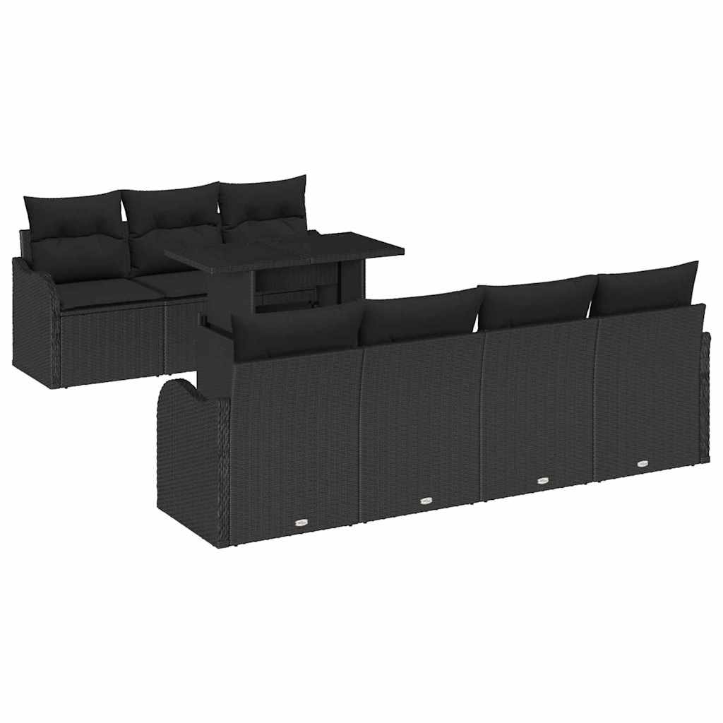 Σετ Καναπέ Κήπου με μαξιλάρι με μαξιλάρι 8 pcs Μαύρο Πολυ Ρατάν - Pakobazaar