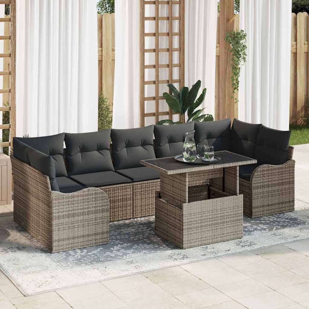 Σετ Καναπέ Κήπου με μαξιλάρι με μαξιλάρι 8 pcs Γκρι Πολυ ράταν - Pakobazaar