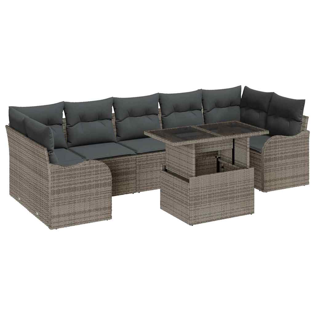 Σετ Καναπέ Κήπου με μαξιλάρι με μαξιλάρι 8 pcs Γκρι Πολυ ράταν - Pakobazaar
