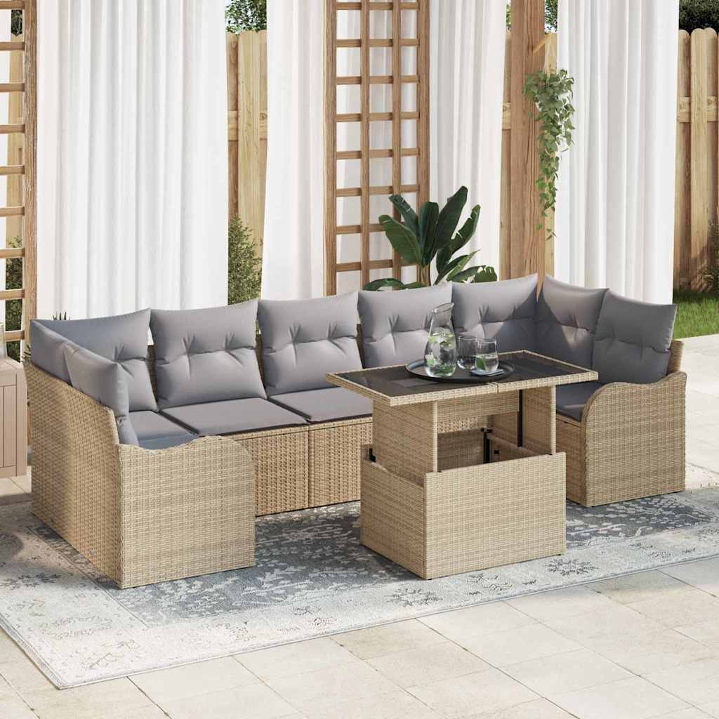 Σετ Καναπέ Κήπου με μαξιλάρι με μαξιλάρι 8 pcs Μπεζ Πολυ ράταν - Pakobazaar
