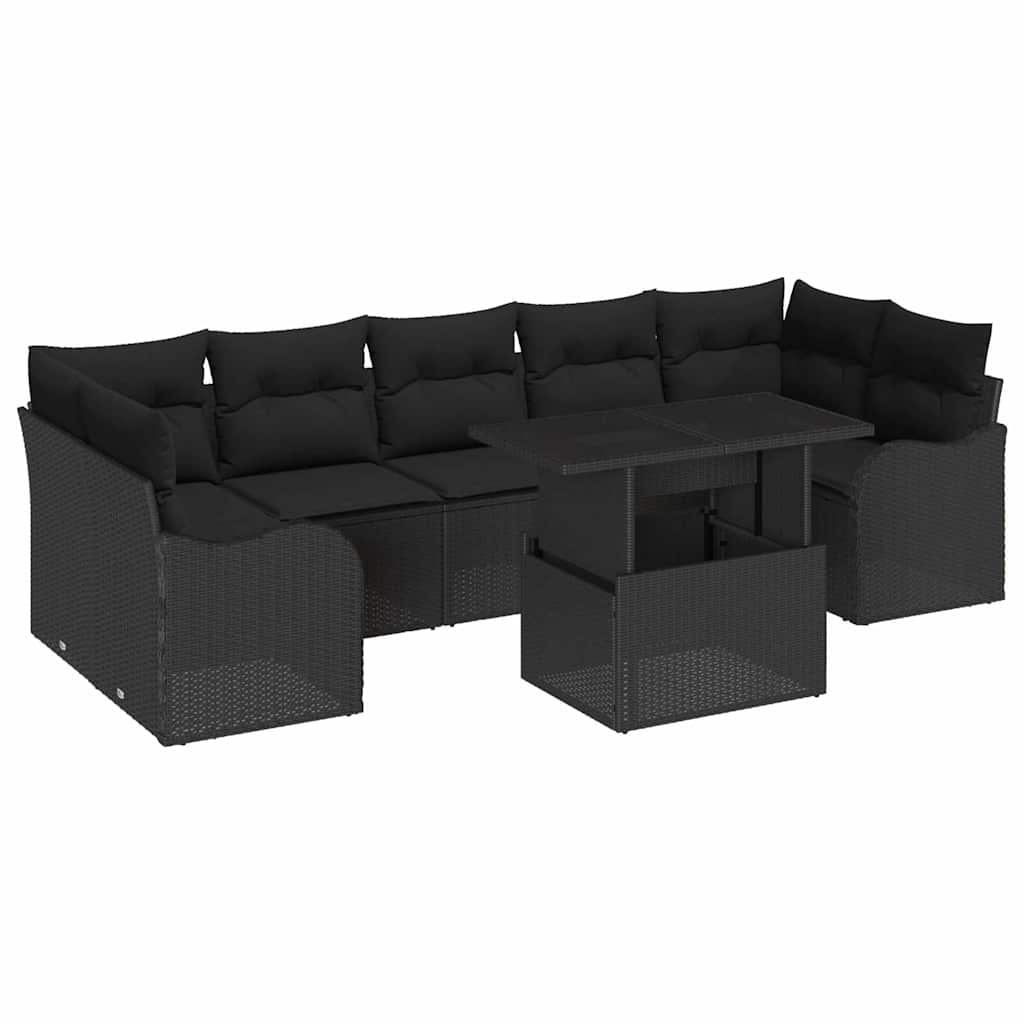 Σετ Καναπέ Κήπου με μαξιλάρι με μαξιλάρι 8 pcs Μαύρο Πολυ ράταν - Pakobazaar