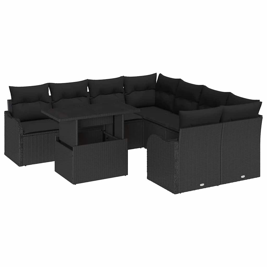 Σετ Καναπέ Κήπου με μαξιλάρι με μαξιλάρι 9 pcs Μαύρο Πολυρατάν - Pakobazaar