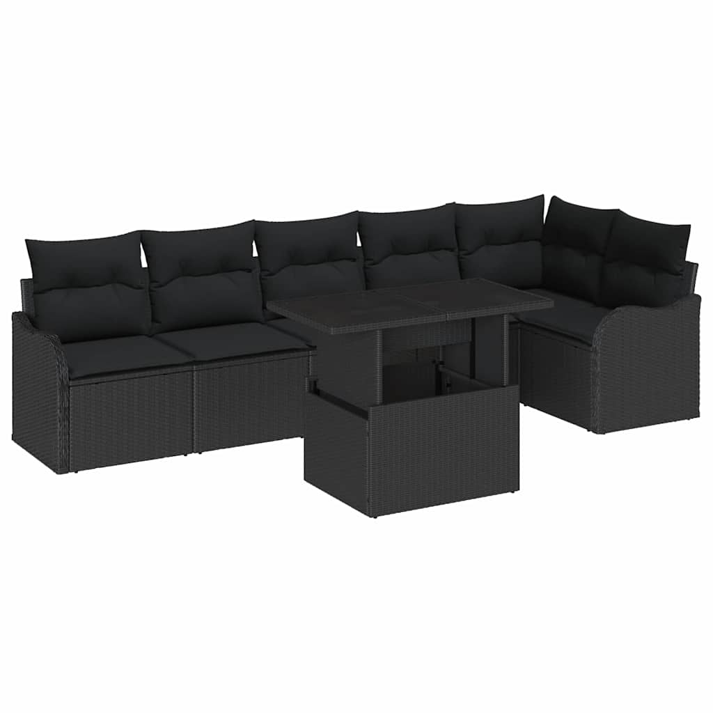 Σετ Καναπέ Κήπου με μαξιλάρι με μαξιλάρι 7 pcs Μαύρο Πολυ Ρατάν