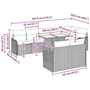 Σετ Καναπέ Κήπου με μαξιλάρι με μαξιλάρι 9 pcs Μαύρο Πολυ Ρατάν - Pakobazaar
