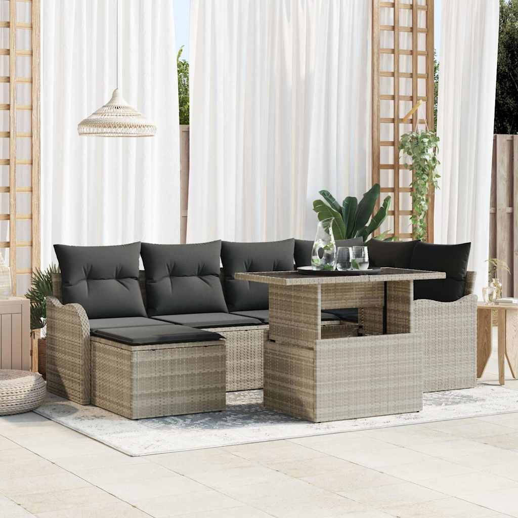 Σετ Καναπέ Κήπου με μαξιλάρι 7 pcs Ανοιχτό γκρι Πολυ ράταν - Pakobazaar
