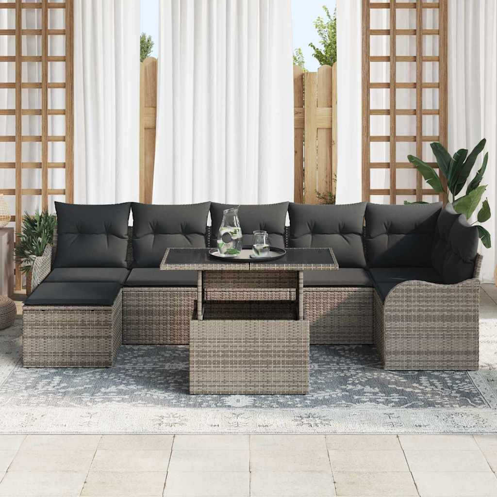Σετ Καναπέ Κήπου με μαξιλάρι 8 pcs Γκρι Πολυ Ρατάν - Pakobazaar