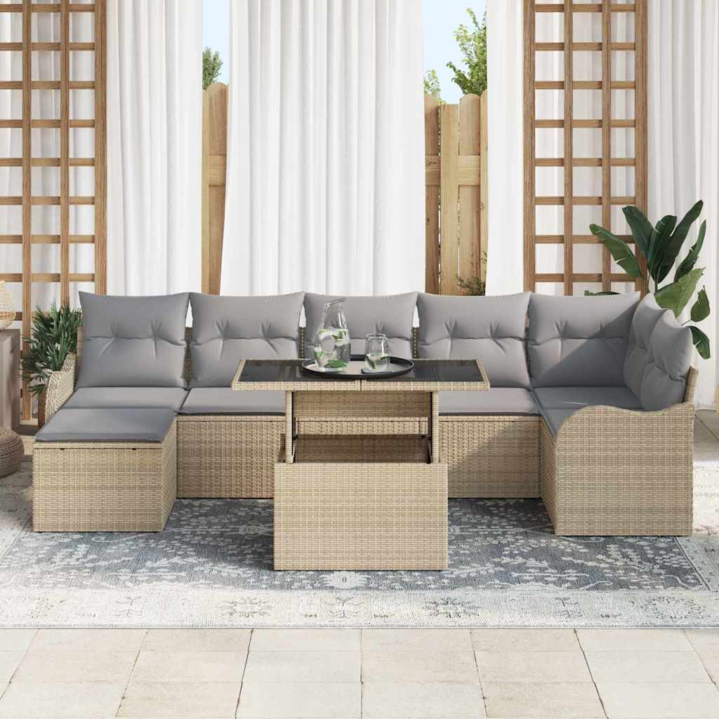Σετ Καναπέ Κήπου με μαξιλάρι 8 pcs Μπεζ Πολυ ράταν