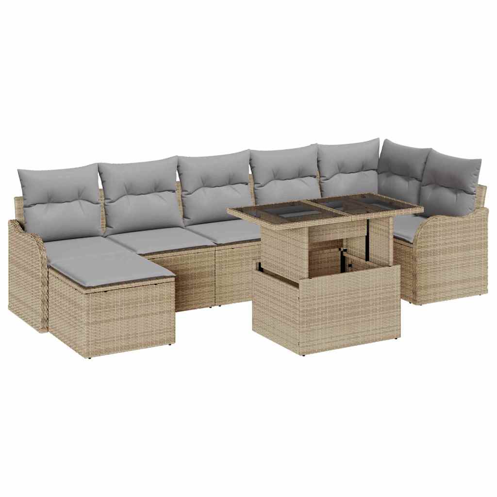Σετ Καναπέ Κήπου με μαξιλάρι 8 pcs Μπεζ Πολυ ράταν