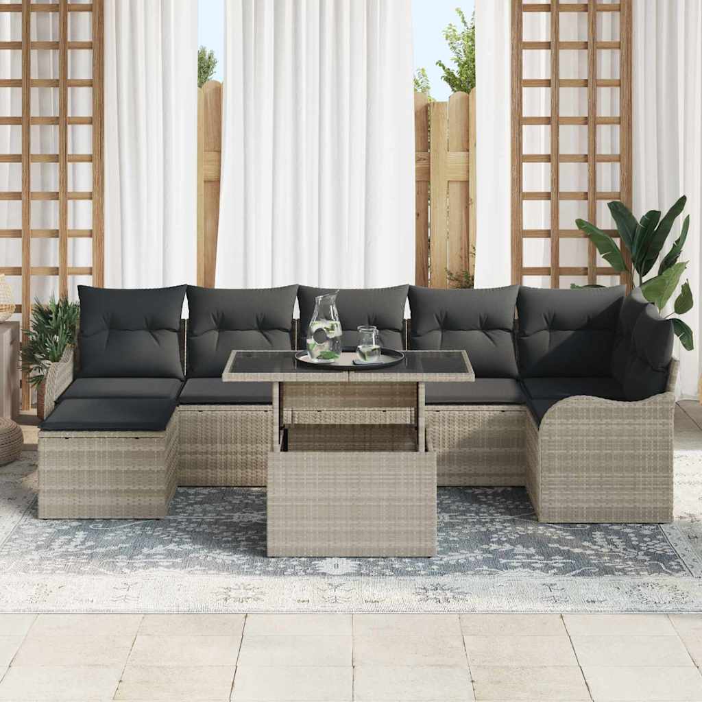 Σετ Καναπέ Κήπου με μαξιλάρι 8 pcs Ανοιχτό γκρι Πολυ ράταν