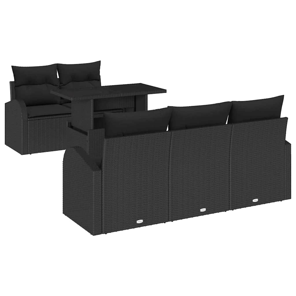 Σετ Καναπέ Κήπου με μαξιλάρι με μαξιλάρι 6 pcs Μαύρο Πολυ Ρατάν - Pakobazaar