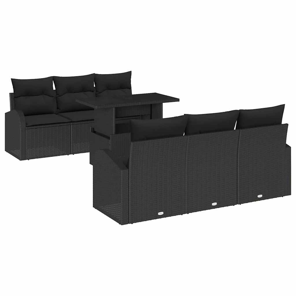 Σετ Καναπέ Κήπου με μαξιλάρι με μαξιλάρι 7 pcs Μαύρο Πολυ Ρατάν - Pakobazaar