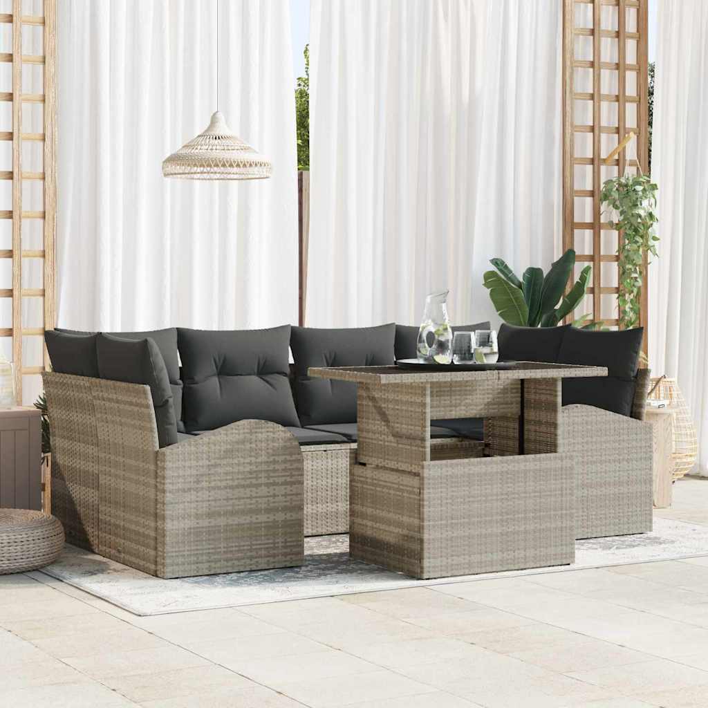 Σετ Καναπέ Κήπου με μαξιλάρι 7 pcs Ανοιχτό γκρι Πολυ Ρατάν - Pakobazaar