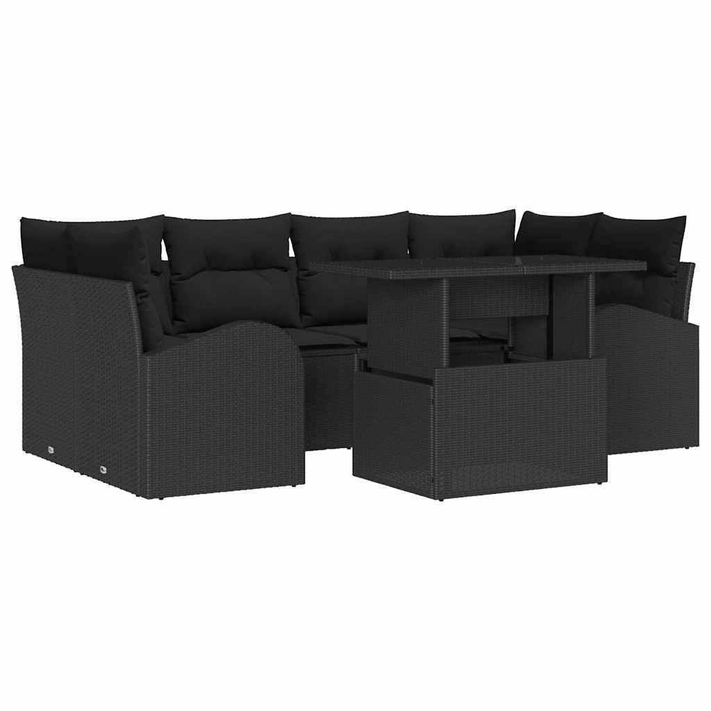 Σετ Καναπέ Κήπου με μαξιλάρι με μαξιλάρι 7 pcs Μαύρο Πολυ Ρατάν - Pakobazaar