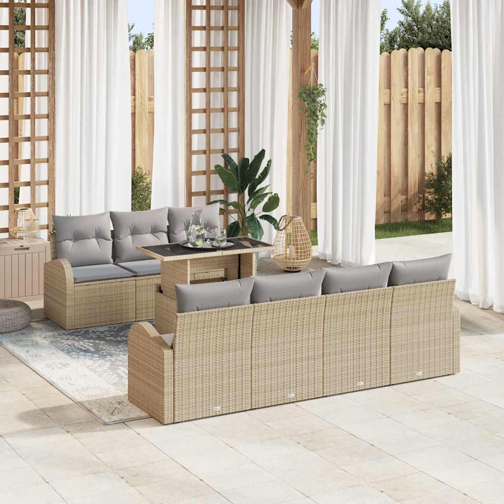 Σετ Καναπέ Κήπου με μαξιλάρι με μαξιλάρι 8 pcs Μπεζ Πολυ Ρατάν