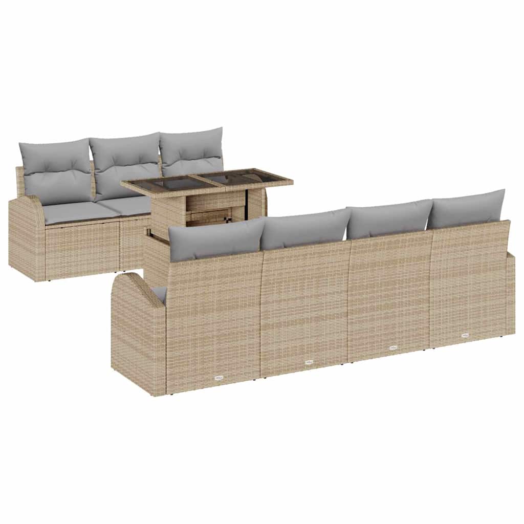 Σετ Καναπέ Κήπου με μαξιλάρι με μαξιλάρι 8 pcs Μπεζ Πολυ Ρατάν