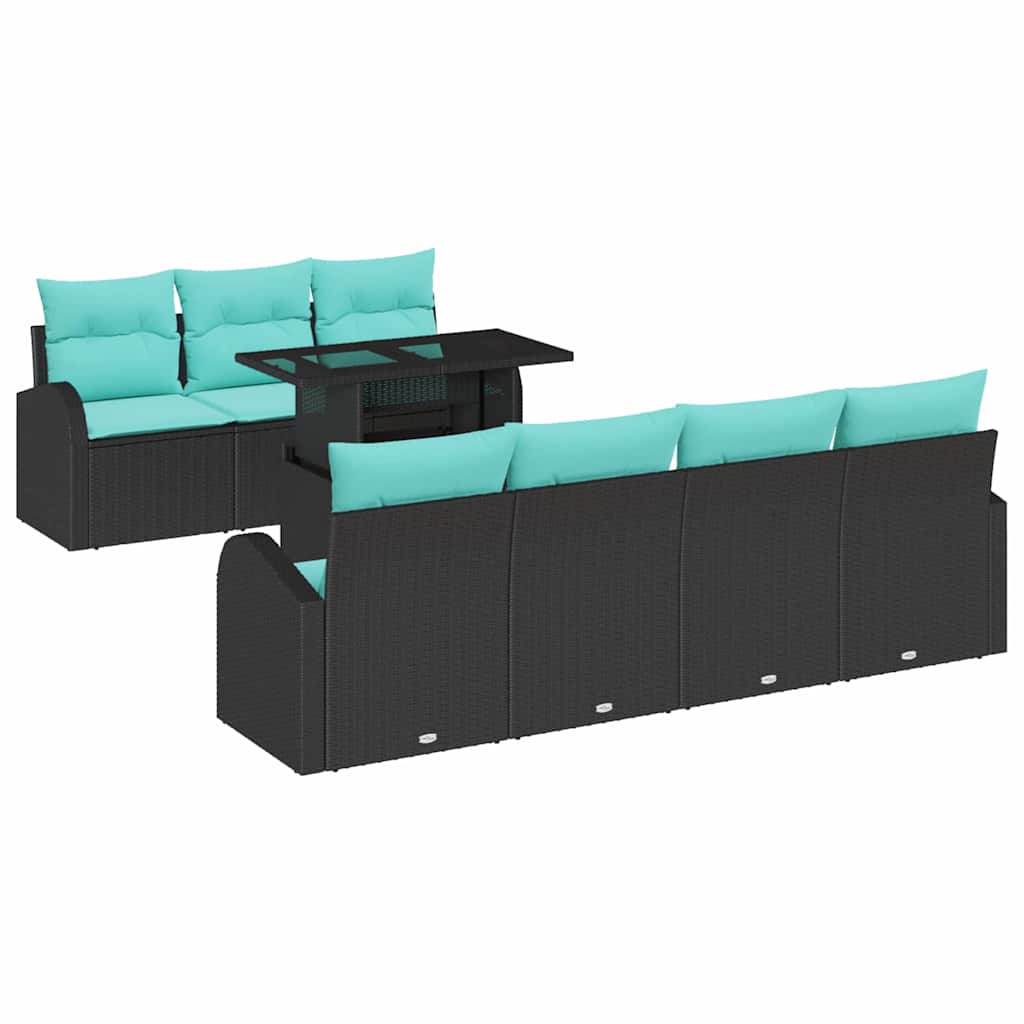 Σετ Καναπέ Κήπου με μαξιλάρι με μαξιλάρι 8 pcs Μαύρο Πολυ Ρατάν - Pakobazaar