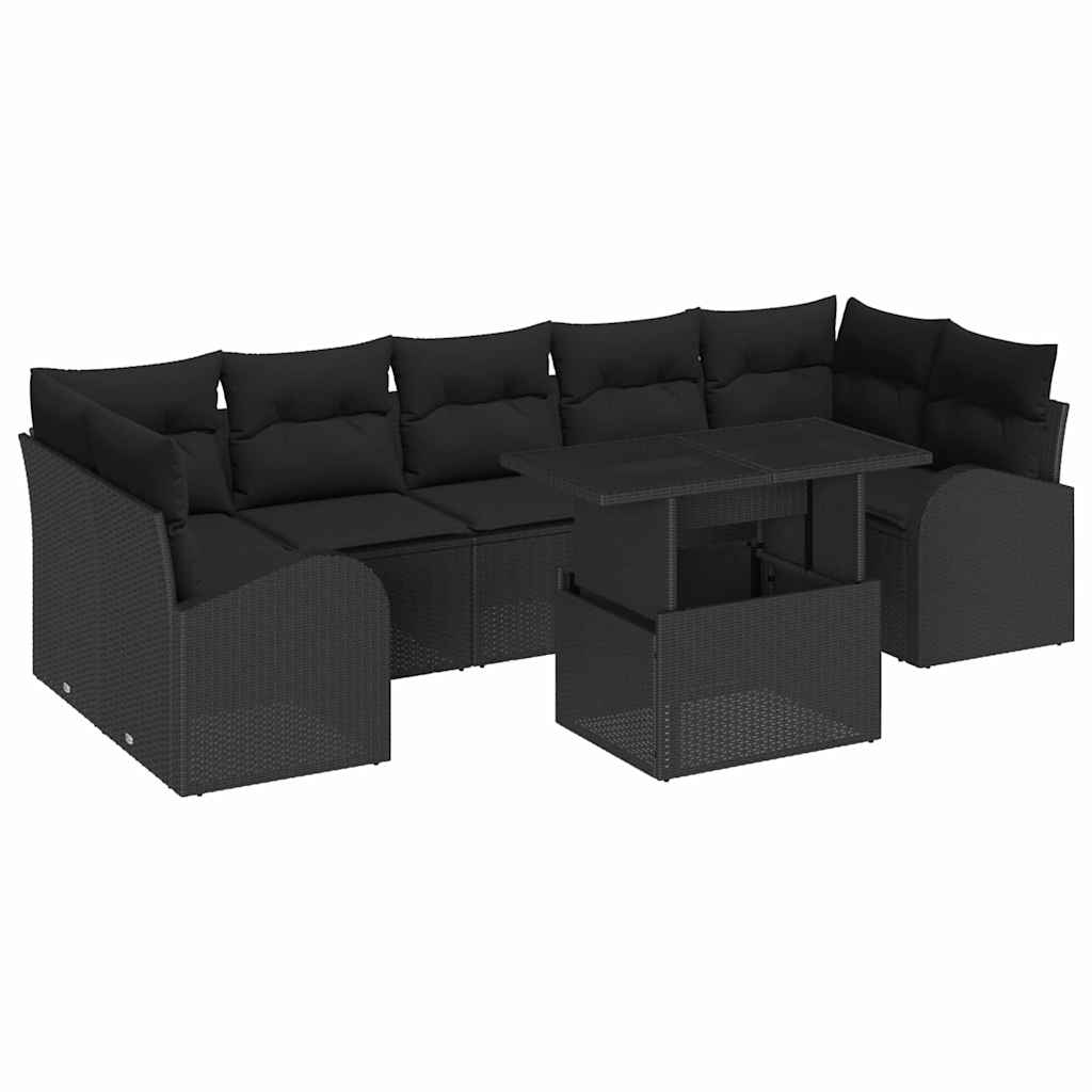Σετ Καναπέ Κήπου με μαξιλάρι με μαξιλάρι 8 pcs Μαύρο Πολυ Ρατάν - Pakobazaar