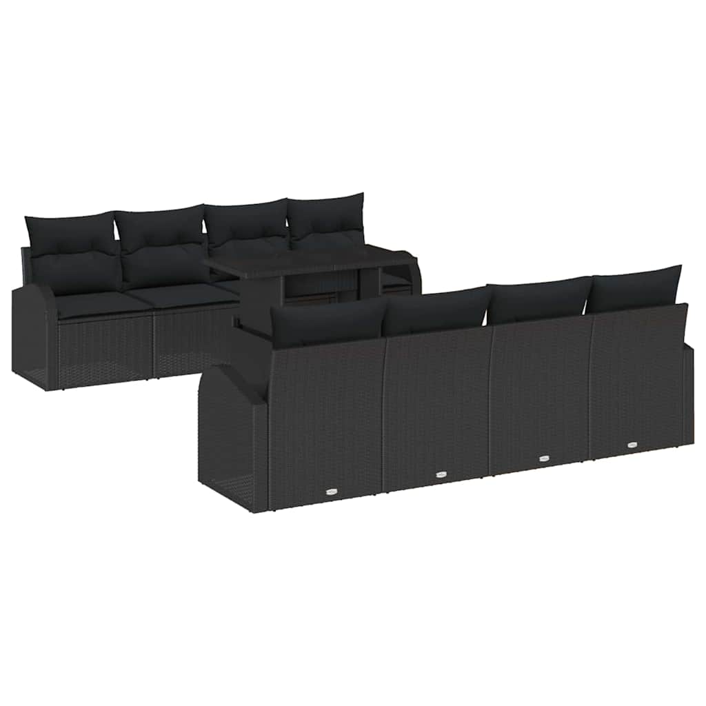 Σετ Καναπέ Κήπου με μαξιλάρι με μαξιλάρι 9 pcs Μαύρο Πολυ Ρατάν - Pakobazaar