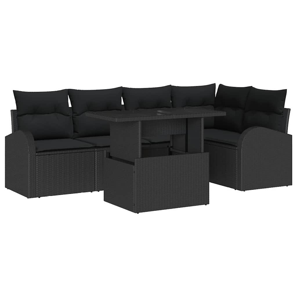 Σετ Καναπέ Κήπου με μαξιλάρι με μαξιλάρι 6 pcs Μαύρο Πολυ ράταν