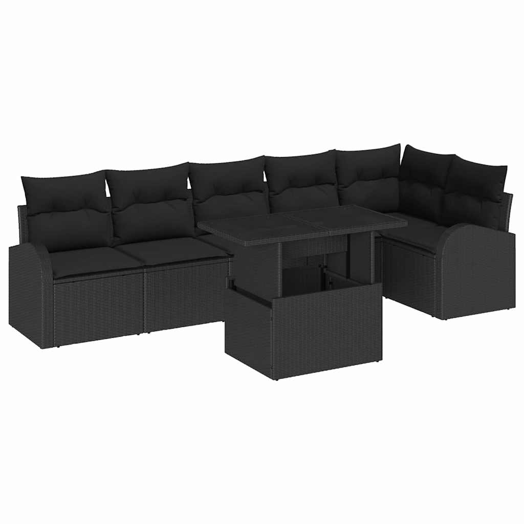 Σετ Καναπέ Κήπου με μαξιλάρι με μαξιλάρι 7 pcs Μαύρο Πολυ ράταν - Pakobazaar