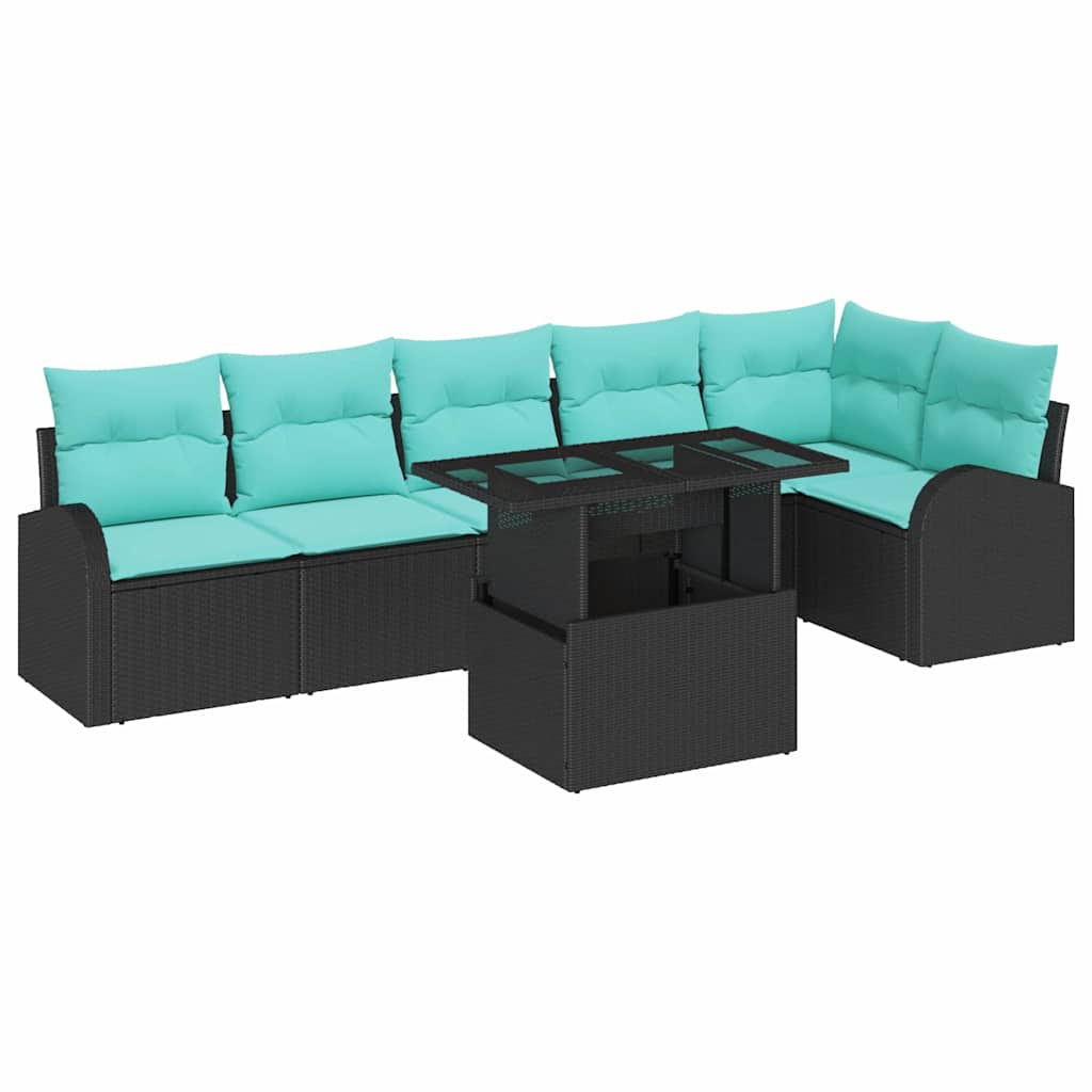 Σετ Καναπέ Κήπου με μαξιλάρι 7 pcs Μαύρο Πολυ ράταν - Pakobazaar