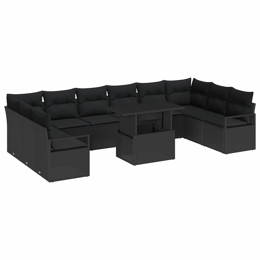 Σετ Καναπέ Κήπου με μαξιλάρι 11 pcs Μαύρο συνθετικό ρατάν - Pakobazaar