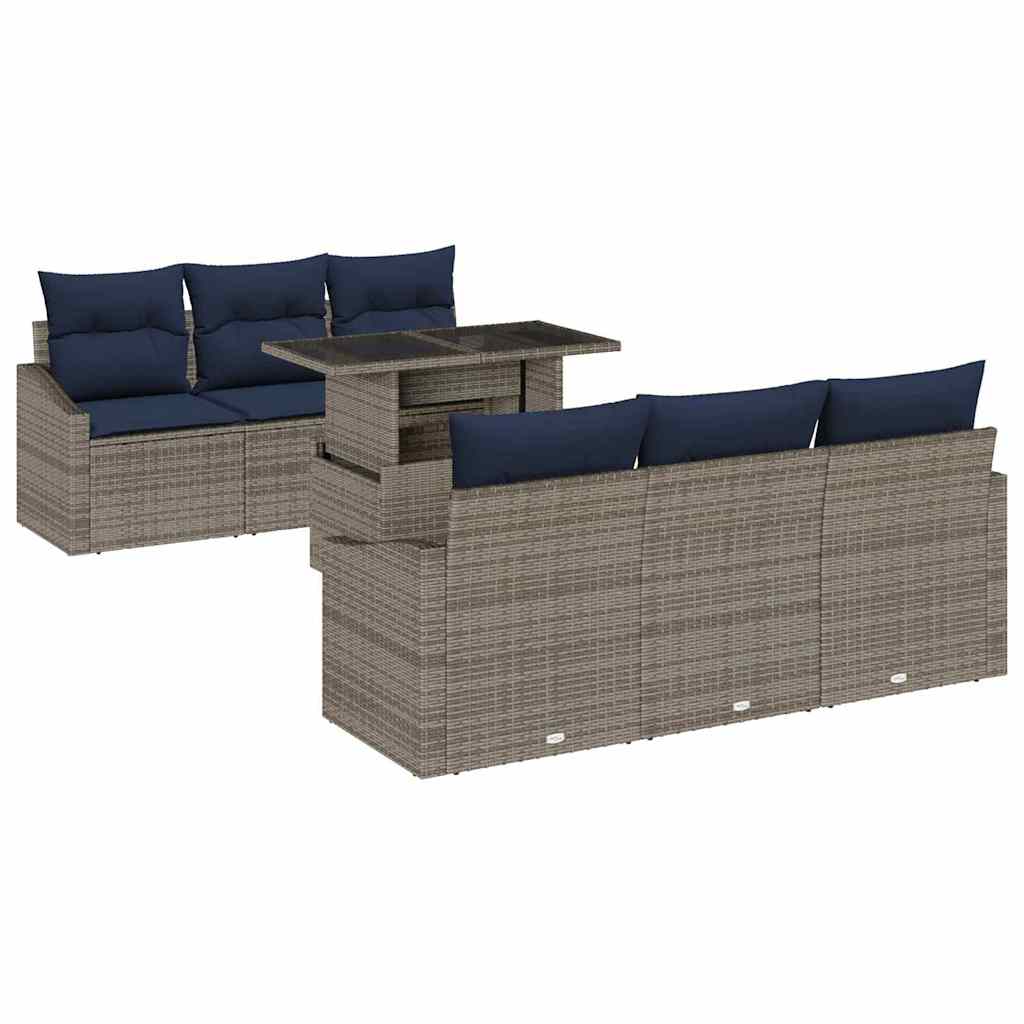 Σετ Καναπέ Κήπου με μαξιλάρι 7 pcs Γκρι συνθετικό ρατάν - Pakobazaar