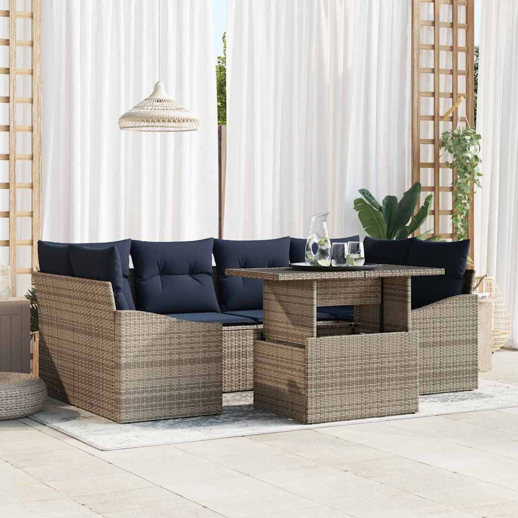 Σετ Καναπέ Κήπου με αποθήκευση 7 pcs Γκρι Πολυ ράταν - Pakobazaar