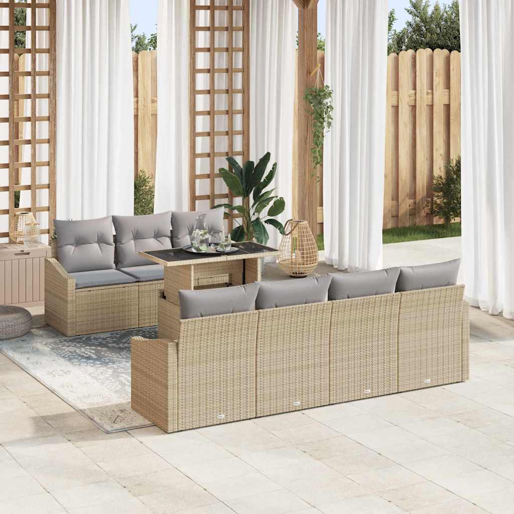 Σετ Καναπέ Κήπου με μαξιλάρι 8 pcs Μπεζ συνθετικό ρατάν - Pakobazaar