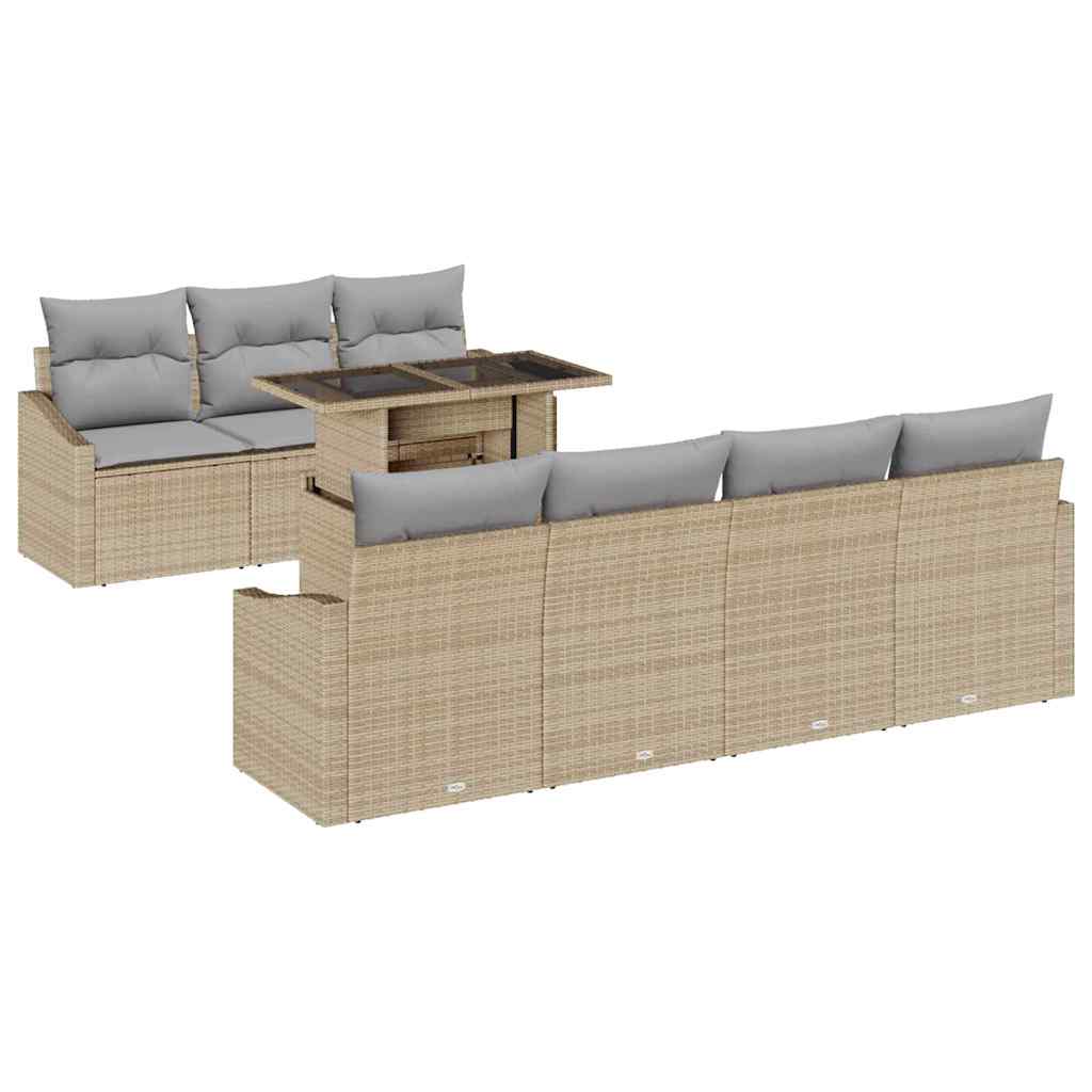 Σετ Καναπέ Κήπου με μαξιλάρι 8 pcs Μπεζ συνθετικό ρατάν - Pakobazaar
