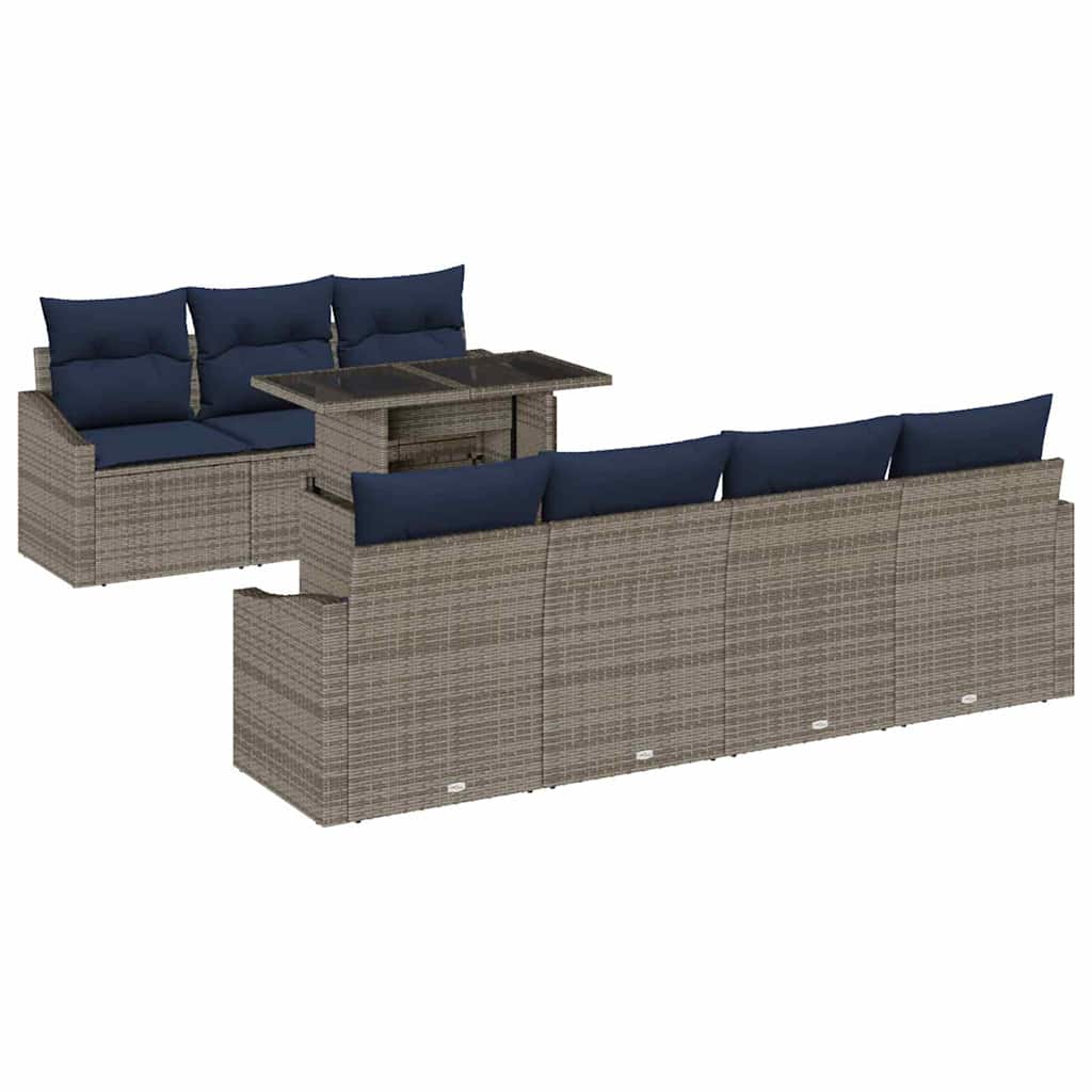 Σετ Καναπέ Κήπου με μαξιλάρι 8 pcs Γκρι συνθετικό ρατάν - Pakobazaar